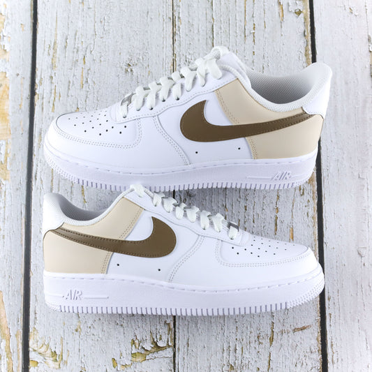 air force 1 custom blanche swoosh mocha beige latte - nike personnalisée fait main