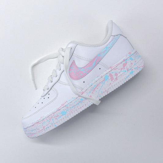 Nike Air Force 1 custom splash pastel baby pink et baby blue – effet peinture artistique
