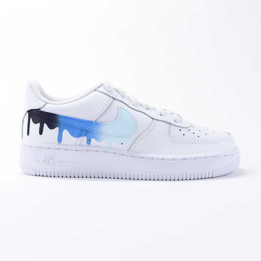 nike air force 1 custom drip bleu – effet peinture sur swoosh personnalisé