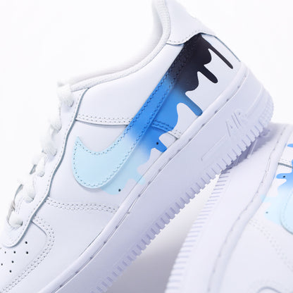 nike air force 1 custom drip bleu – effet peinture sur swoosh personnalisé