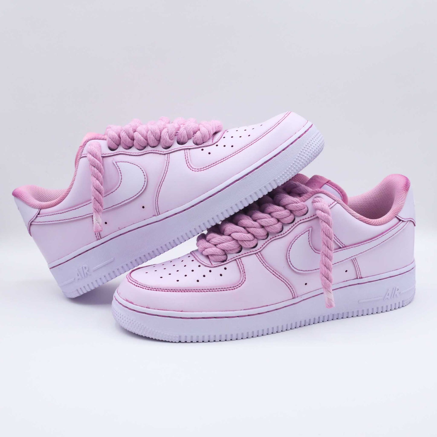 air force 1 rope laces full pink sneakers custom nike gros lacets en corde af1 dye