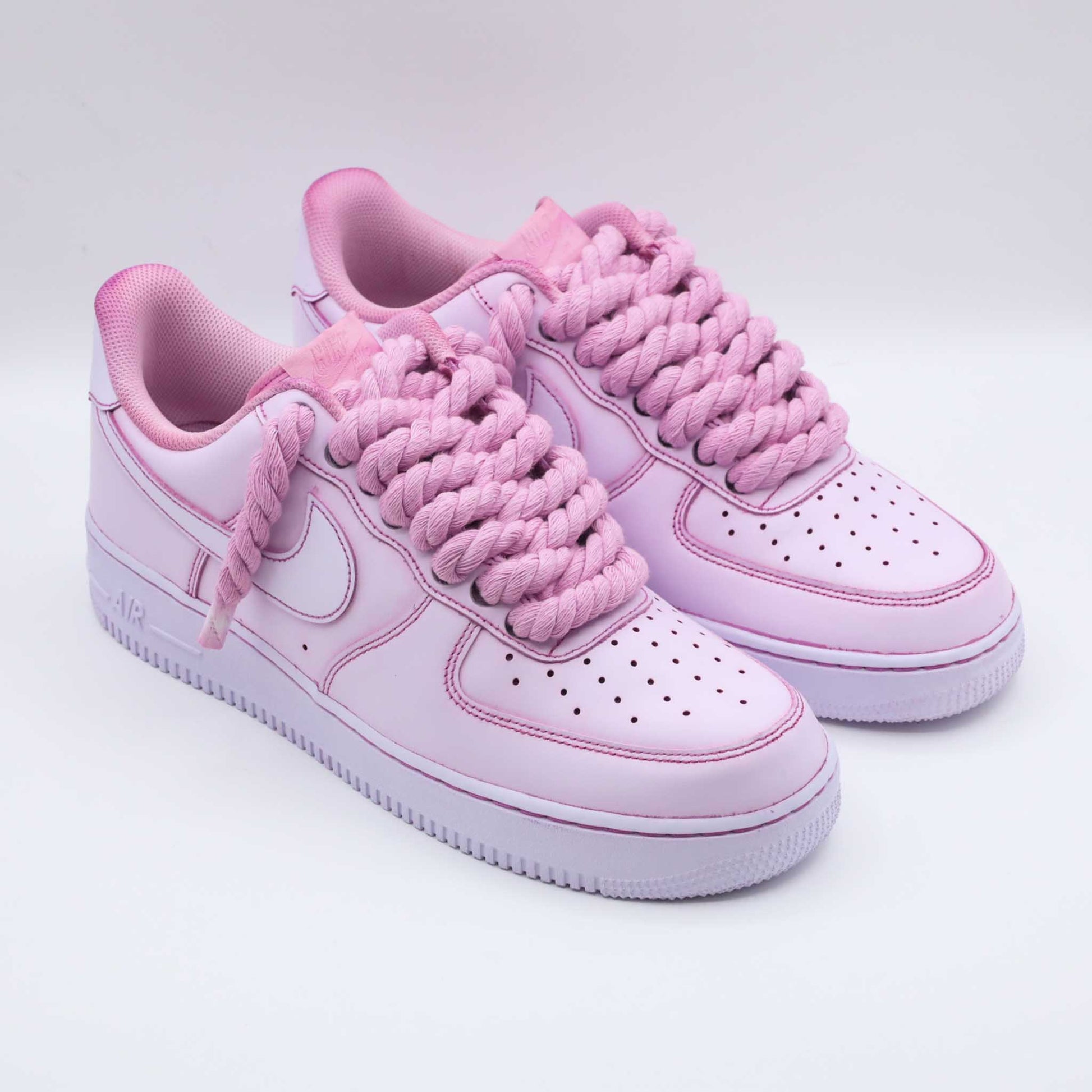 air force 1 rope laces full pink sneakers custom nike gros lacets en corde af1 dye