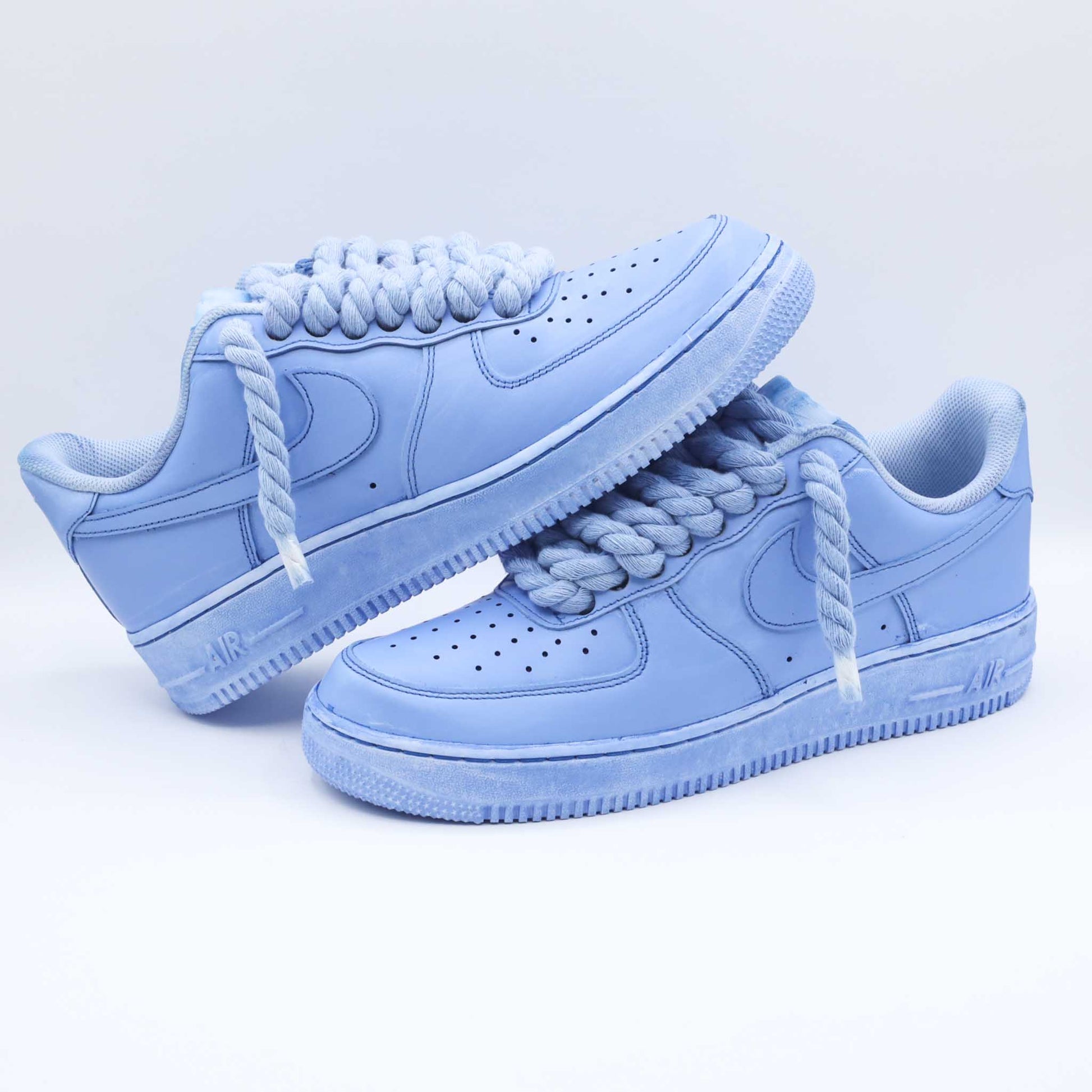 nike air force 1 custom rope laces blue sneakers custom blue dye nike gros lacets en corde pour homme af1 custom big laces