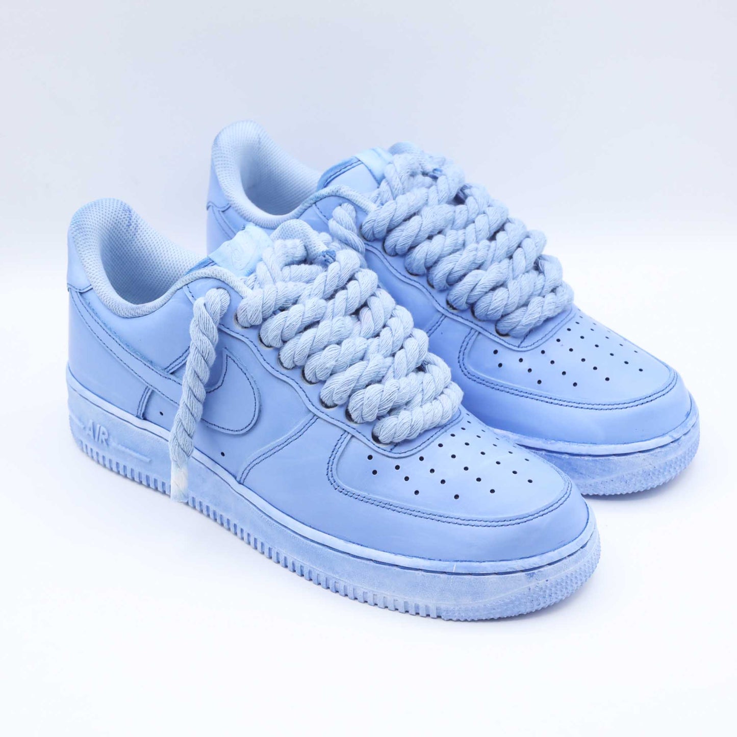 nike air force 1 custom rope laces blue sneakers custom blue dye nike gros lacets en corde pour homme af1 custom big laces