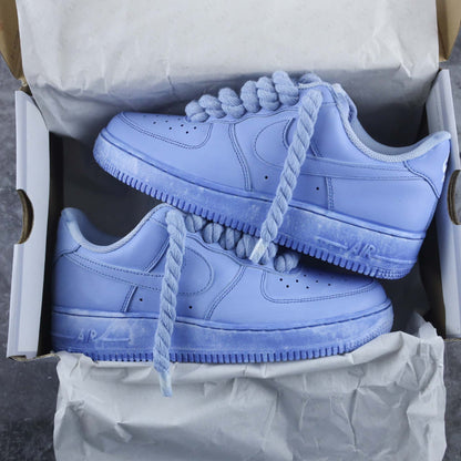 nike air force 1 custom rope laces blue sneakers custom blue dye nike gros lacets en corde pour homme af1 custom big laces