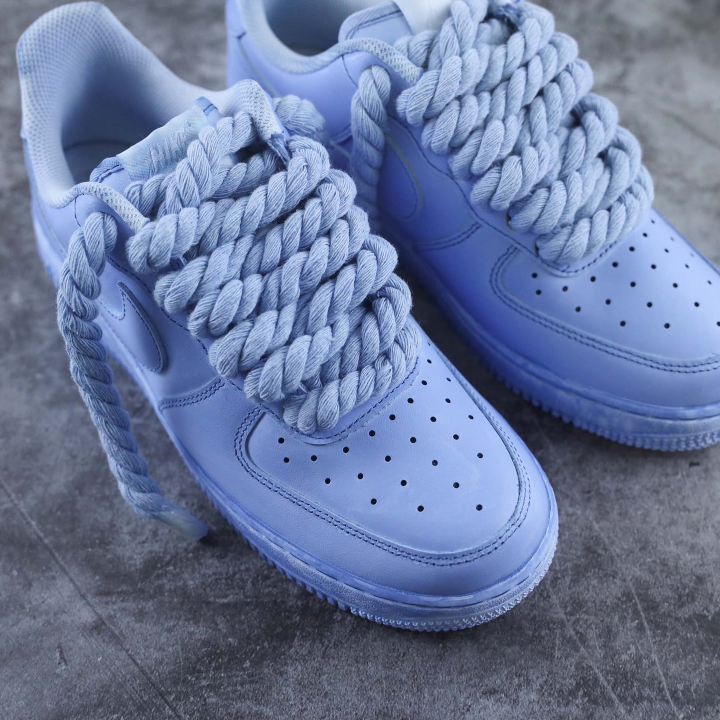 nike air force 1 custom rope laces blue sneakers custom blue dye nike gros lacets en corde pour homme af1 custom big laces