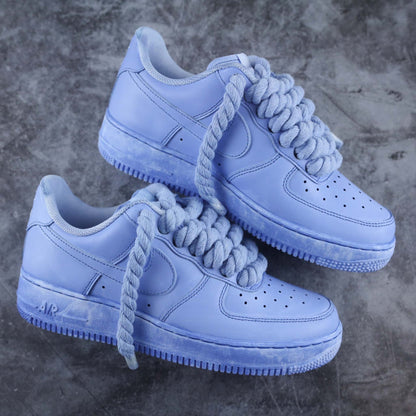 nike air force 1 custom rope laces blue sneakers custom blue dye nike gros lacets en corde pour homme af1 custom big laces