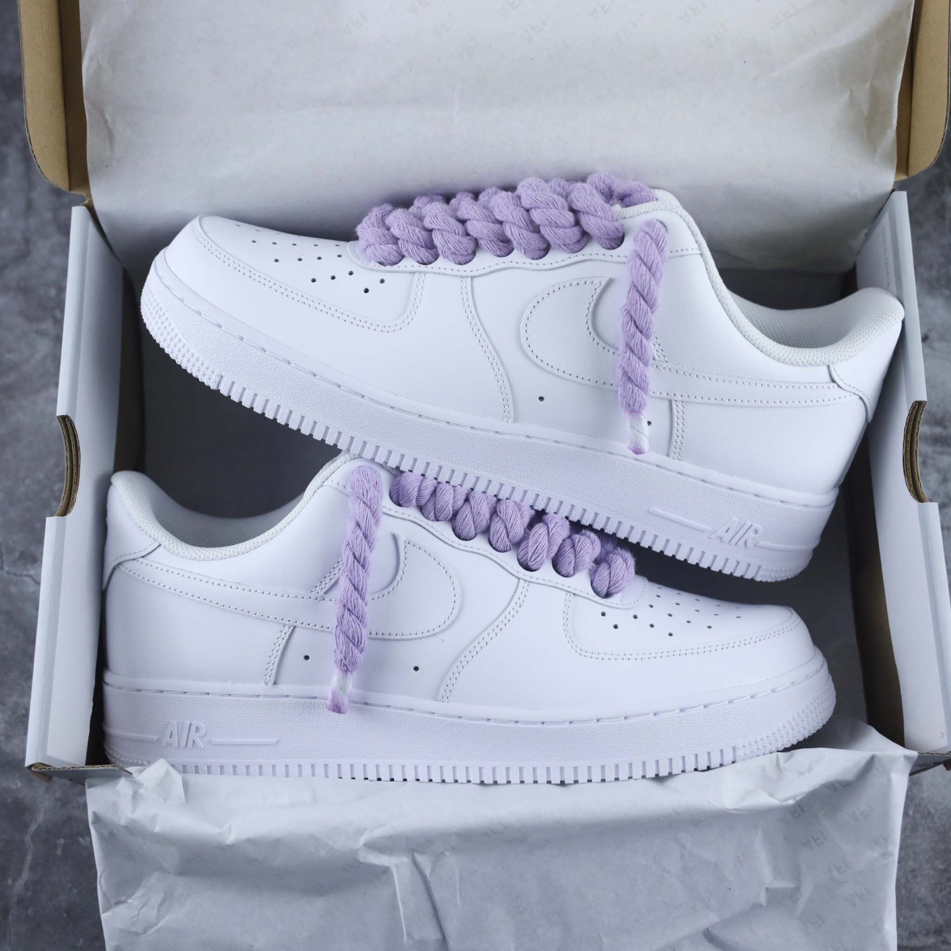 nike air force 1 custom rope laces violet sneakers nike gros lacets en corde lila af1 personnalisable