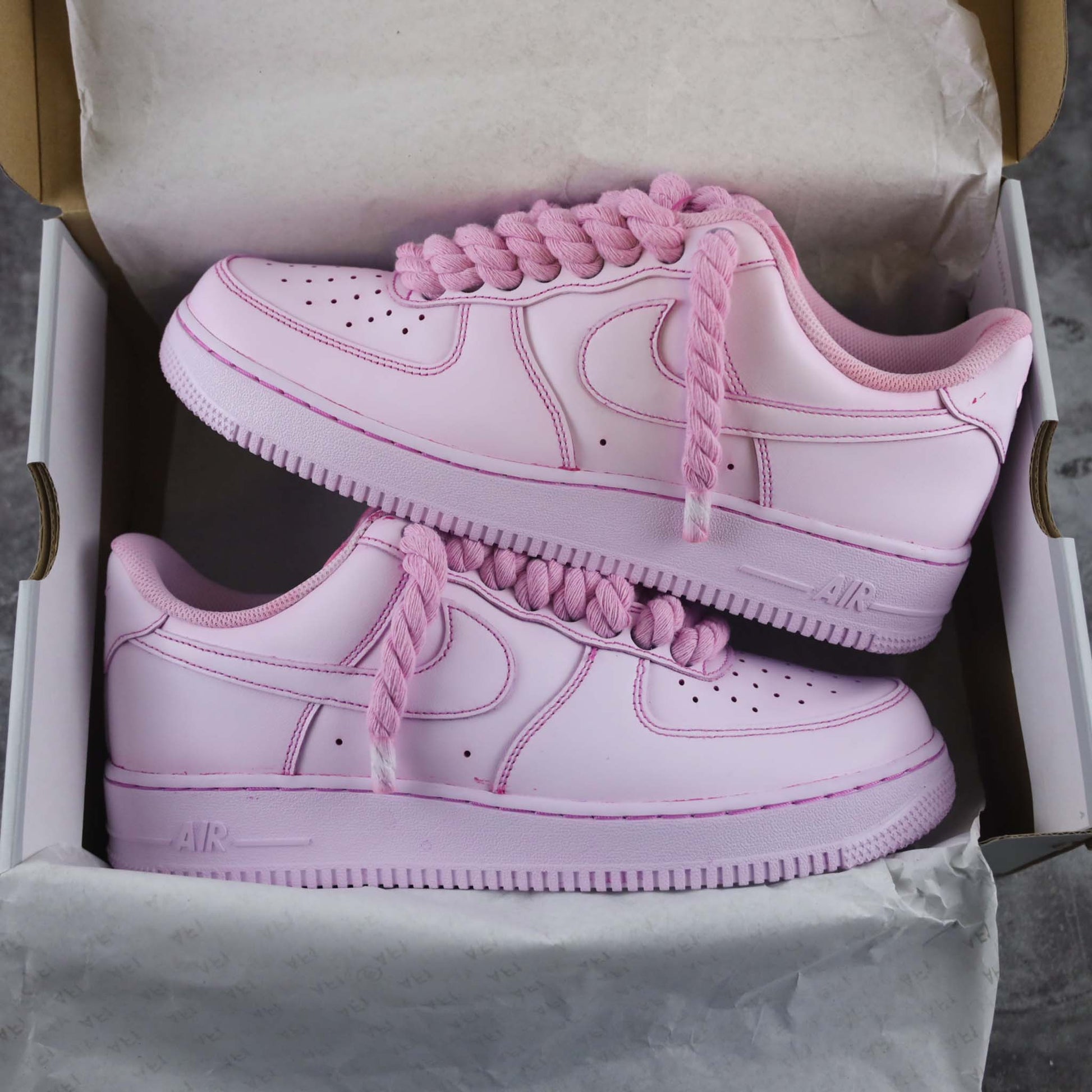 air force 1 rope laces full pink sneakers custom nike gros lacets en corde af1 dye