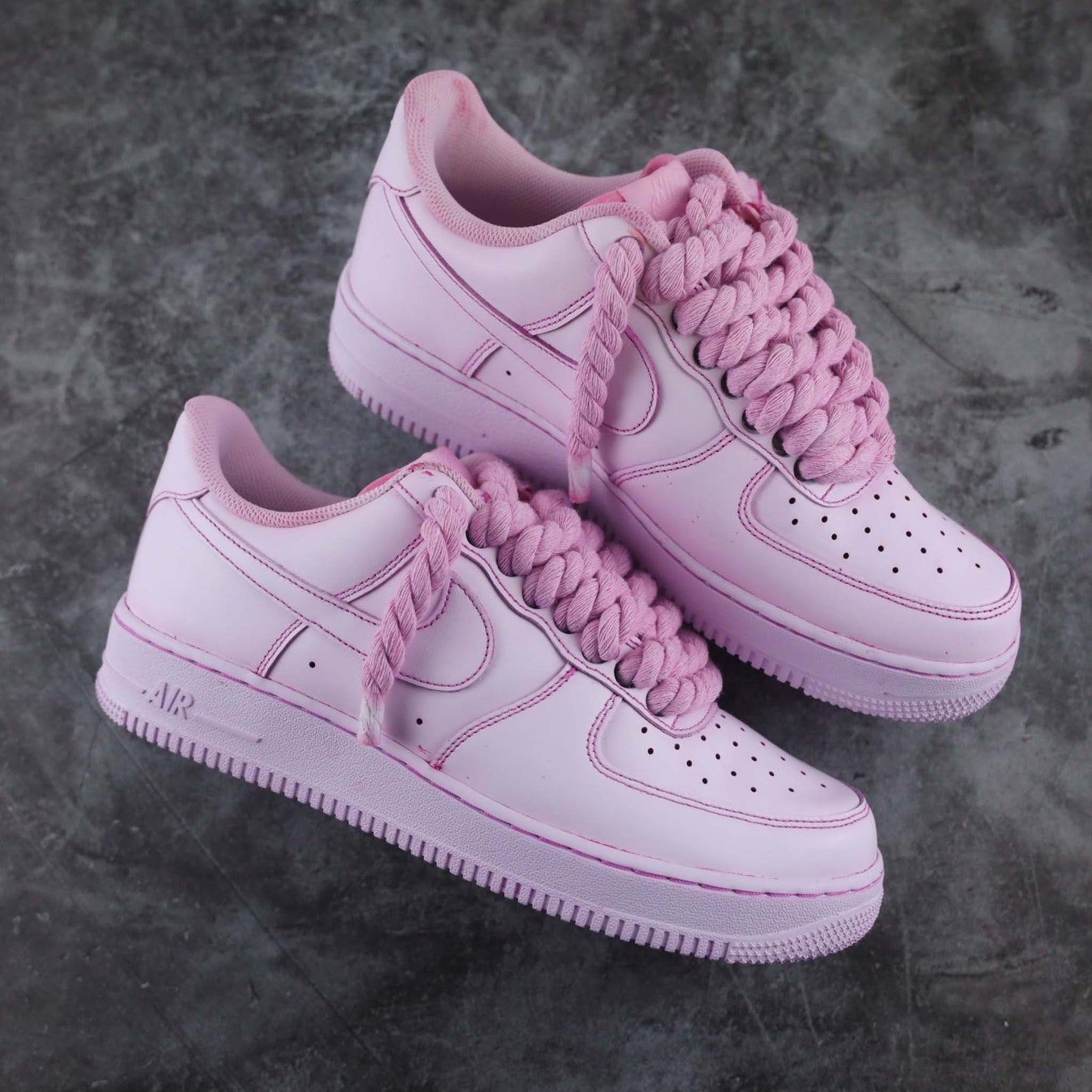 air force 1 rope laces full pink sneakers custom nike gros lacets en corde af1 dye