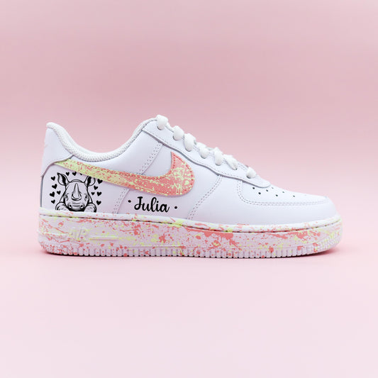 air force 1 personnalisées pastel prénom custom sneakers rhinocéros design unique