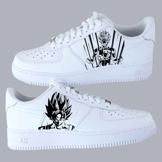 Air Force 1 custom Goku Super Saiyan – baskets personnalisées Dragon Ball Z avec dessins puissants de Goku en transformation