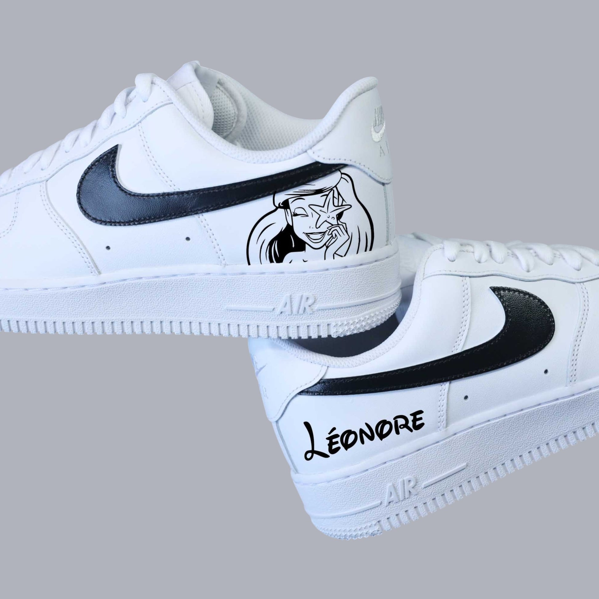 air force 1 personnalisées petite sirène ariel dessin étoile de mer sneakers disney prénom personnalisable
