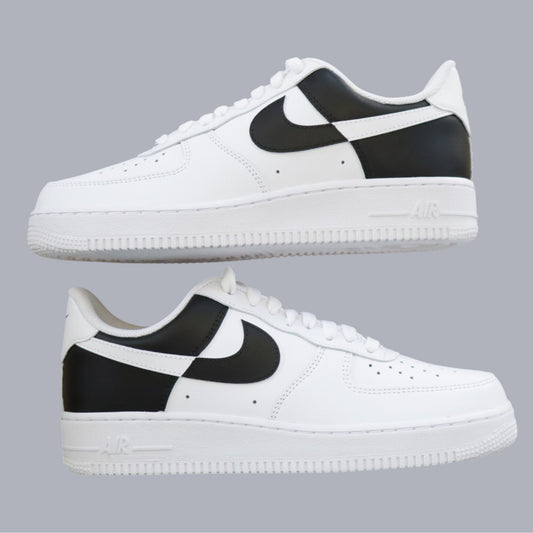 air force 1 personnalisées noir et blanc minimal custom sneakers streetwear unisexe