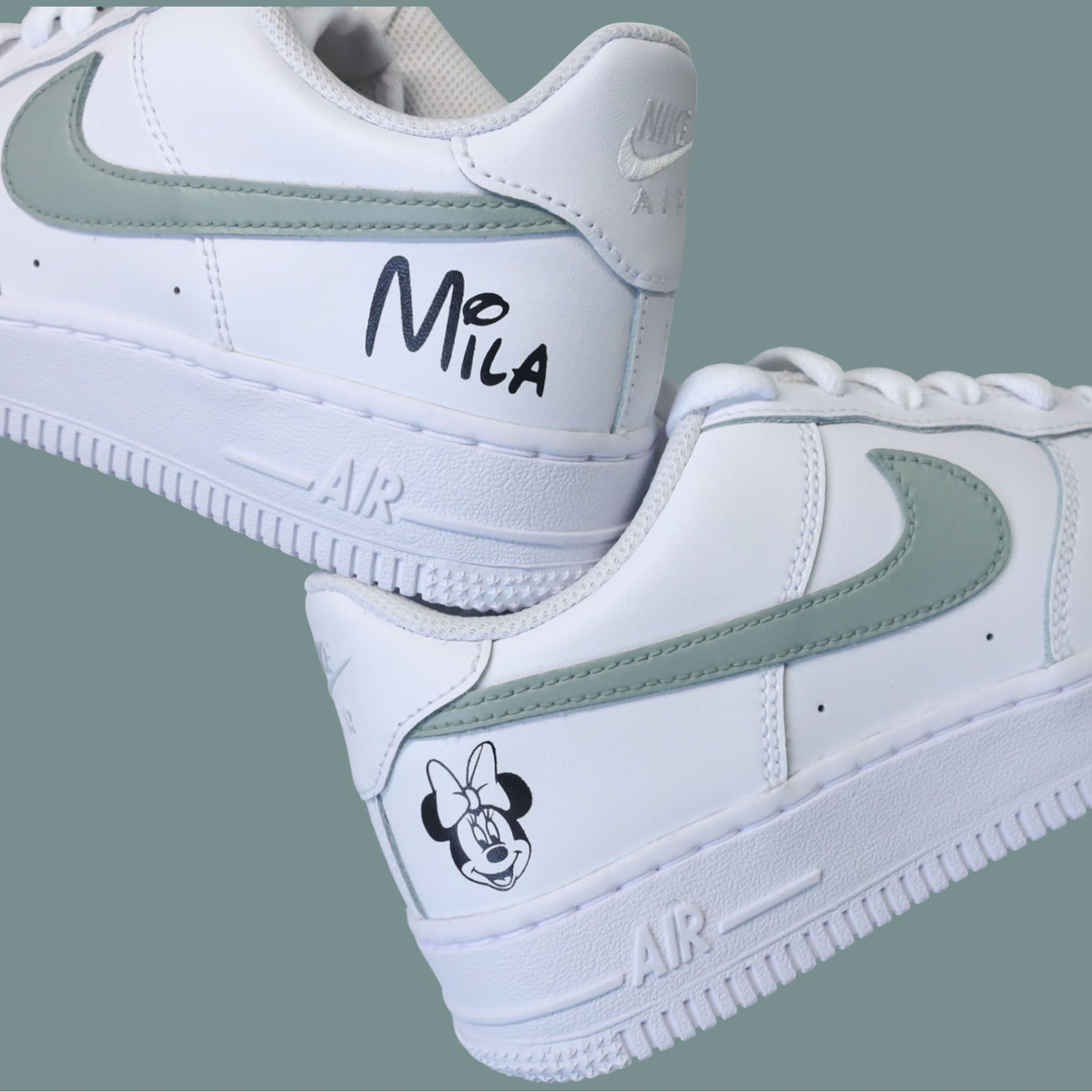air force 1 custom minnie prénom personnalisé nike verte pastel enfant sneakers custom