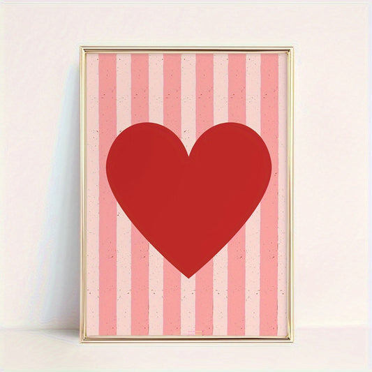 Affiche décorative Red Heart Stripes motif cœur rouge sur rayures roses déco tendance romantique affiche trendy love amour décoration minimaliste moderne