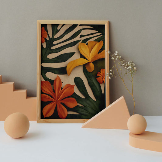 Poster décoration murale style boho chic fleurs rouges