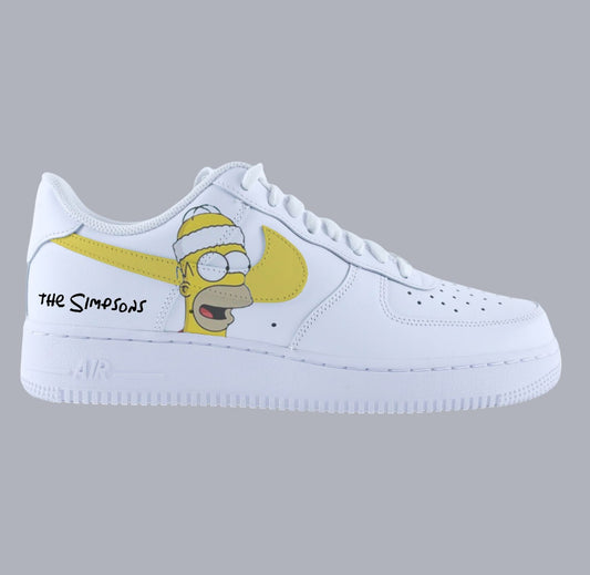 nike air force 1 custom homer simpson, baskets personnalisées pour homme sneakers custom the simpsons dessin cartoon peint à la main