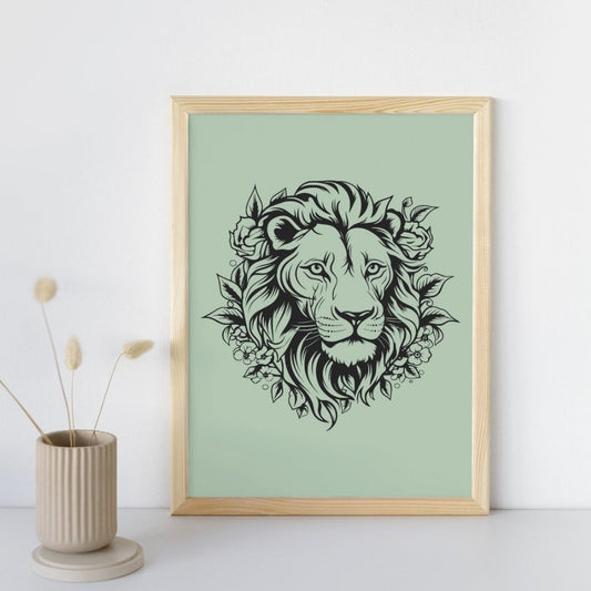Poster mural animal déco moderne lion majestueux pastel