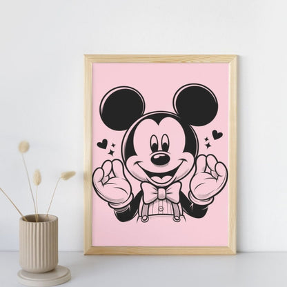 Poster Mickey couleurs pastel lilas rose vert beige chambre fille