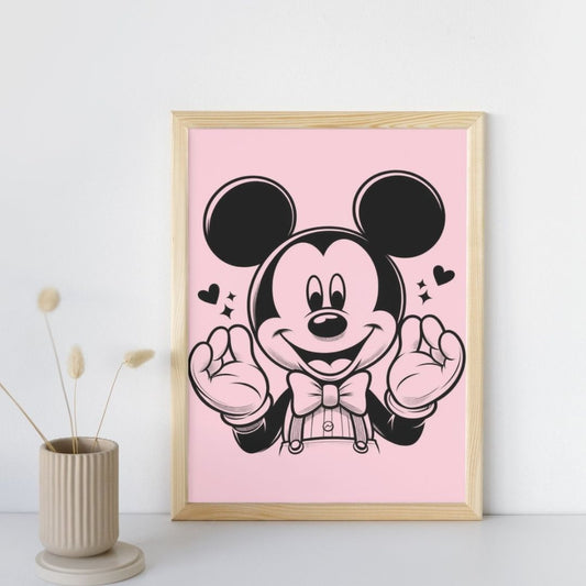 Poster Mickey couleurs pastel lilas rose vert beige chambre fille