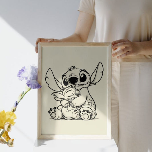 Poster déco Disney Stitch pastel chambre bébé fille moderne