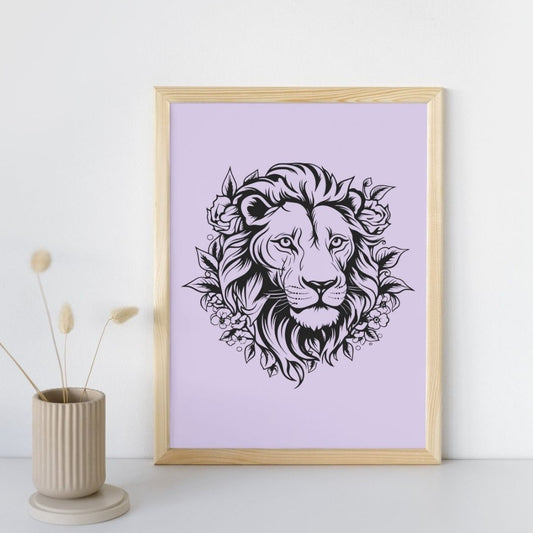 Affiche murale lion artistique multicolore fond pastel