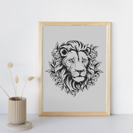 Poster lion mural format A3 décoration contemporaine tendance