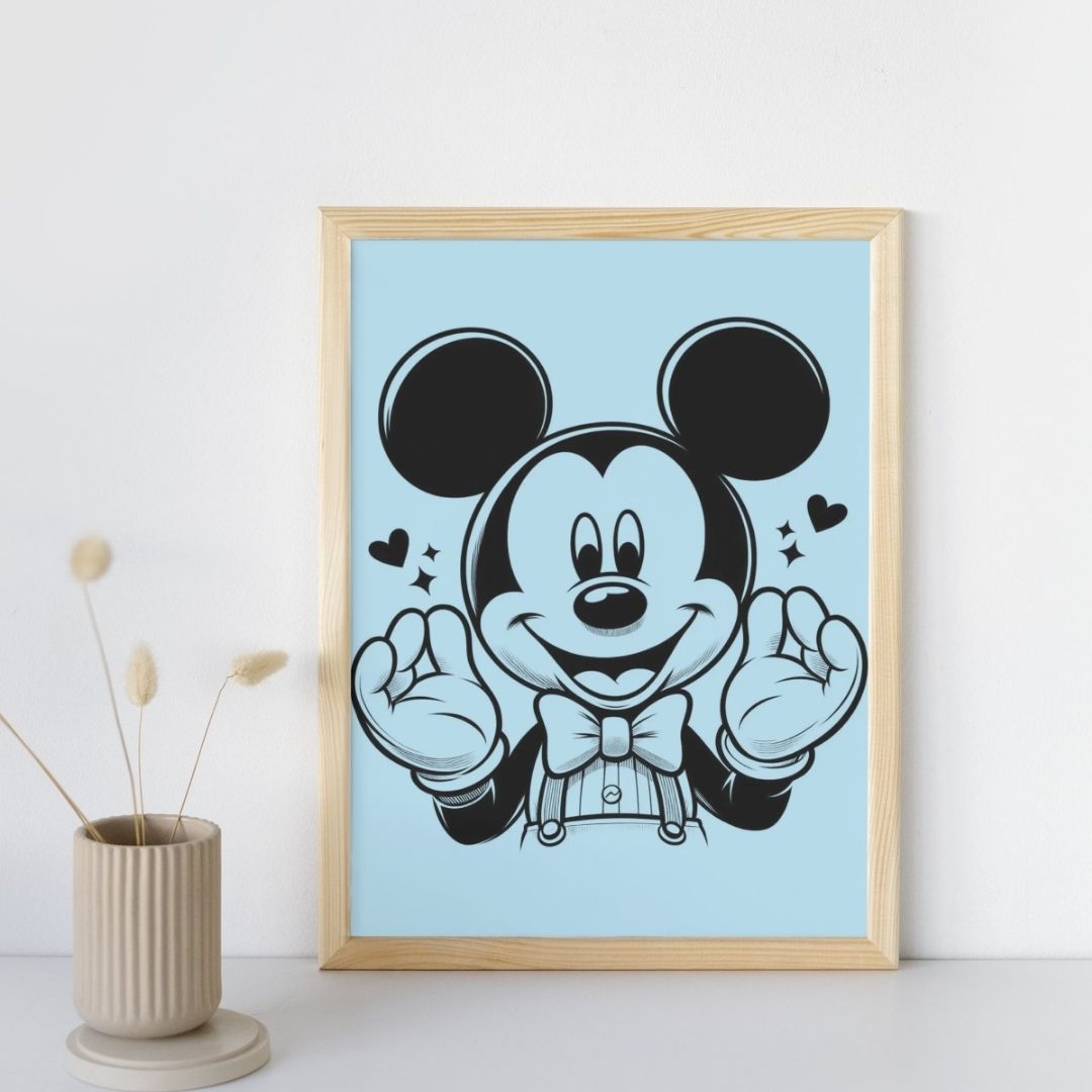 Affiche déco murale Mickey Disney pastel moderne et apaisante