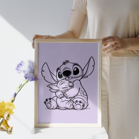 Affiche murale Stitch tendre câlin couleurs pastel A3
