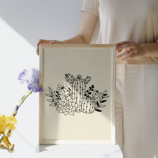 Poster cactus pastel vert lilas rose beige scandinave