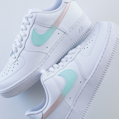 nike air force 1 vert pastel et rose baskets custom pour femme af1 personnalisable