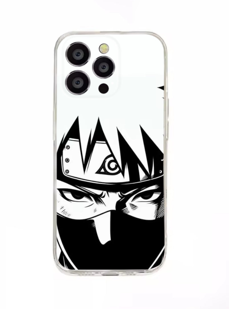 Coque iPhone 16 Naruto Kakashi Hatake noir et blanc