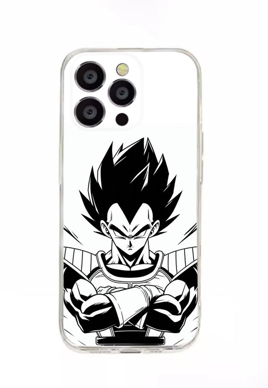 Coque iPhone 16 Vegeta Dragon Ball Z design noir et blanc