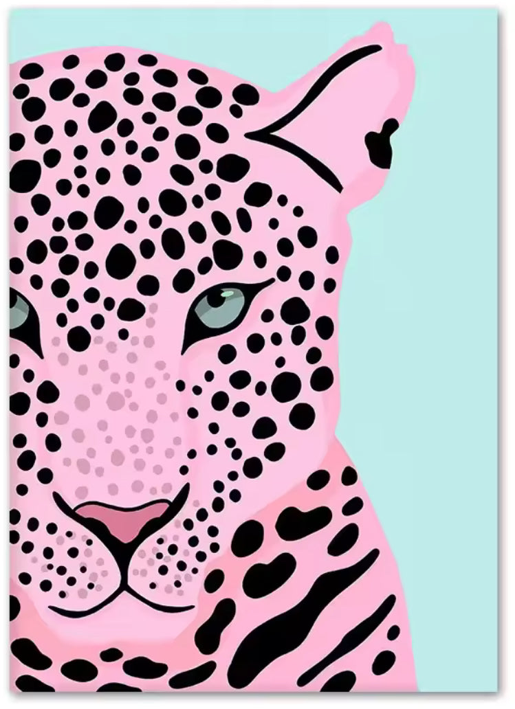 Poster animal coloré – Affiche léopard rose artistique style jungle chic moderne