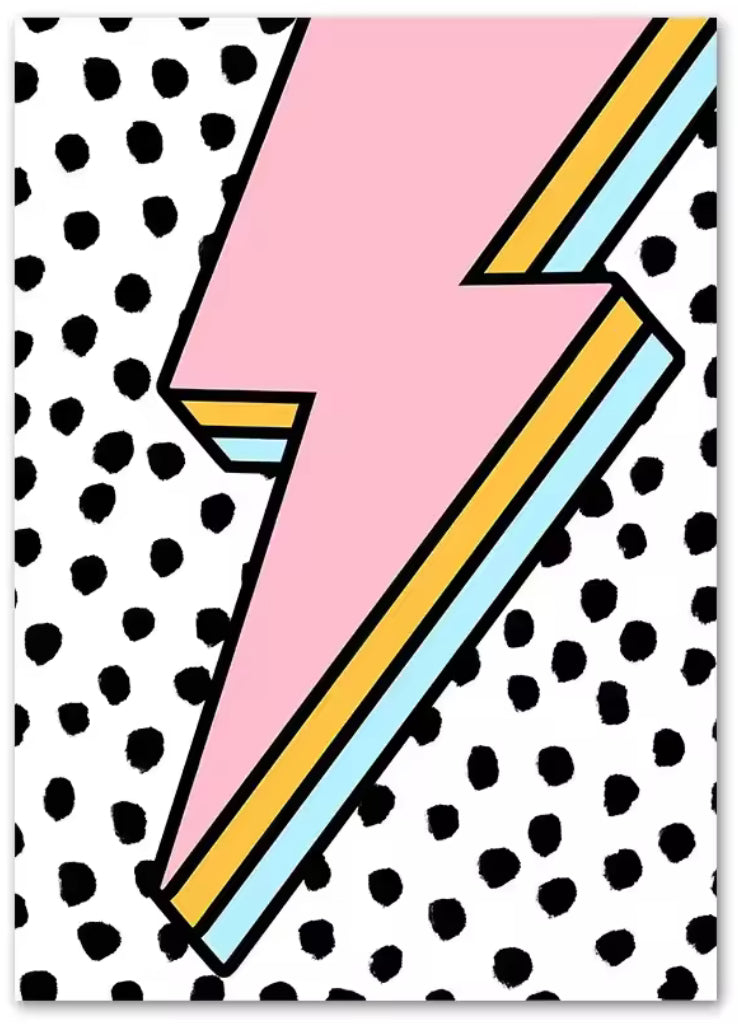 Affiche déco murale A3 éclair pop art pastel – Poster style Memphis rétro