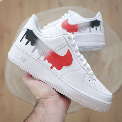 Nike Air Force 1 custom drip dégradé rouge gris noir – effet peinture dégoulinante fait main