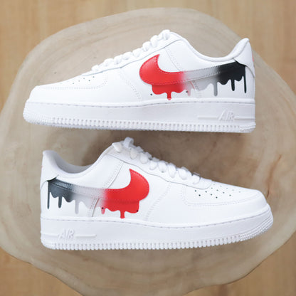 Nike Air Force 1 custom drip dégradé rouge gris noir – effet peinture dégoulinante fait main