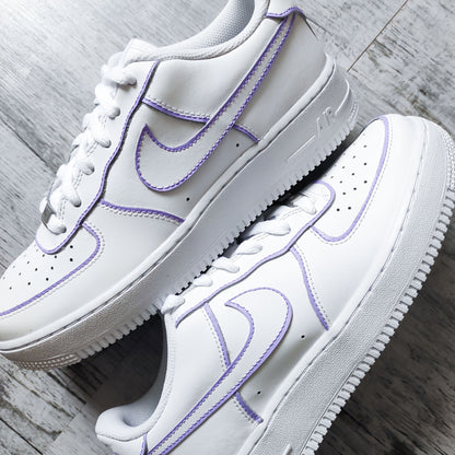 Nike Air Force 1 Custom Outline Lila Peint à la Main avec Contour Lila pour Femme et Enfants