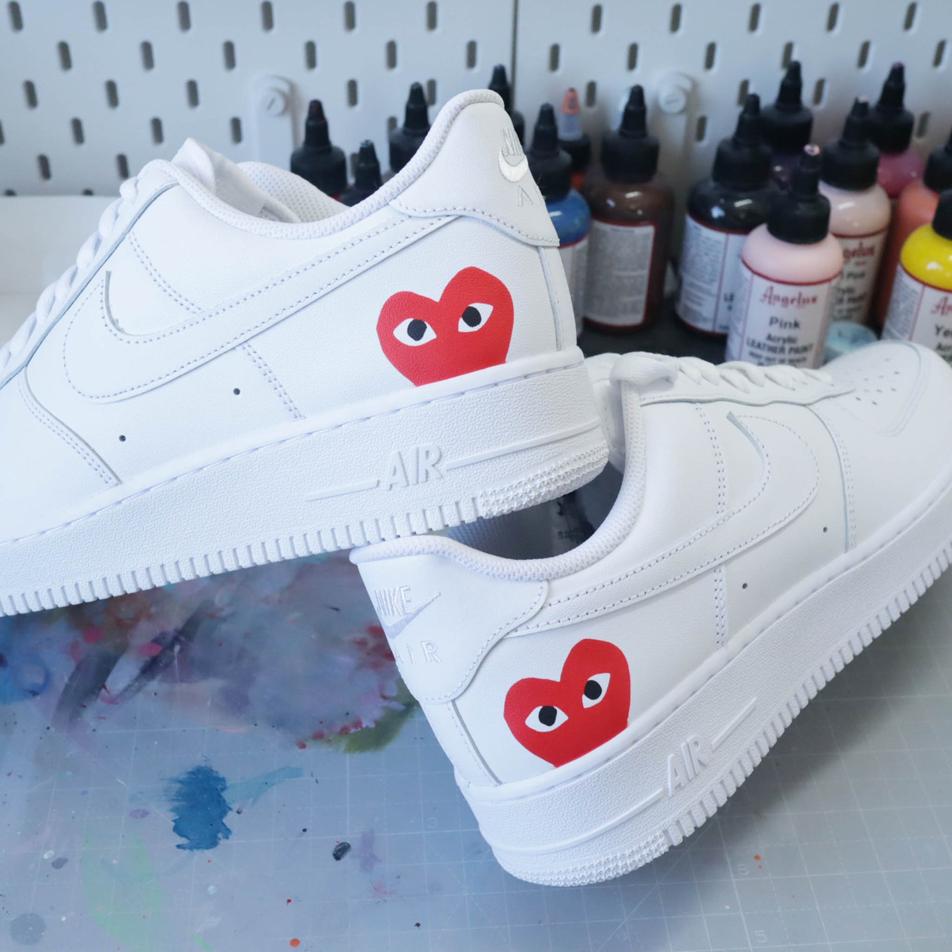 nike air force 1 cdg sneakers custom coeur rouge af1 comme des garçons baskets personnalisé unisexe