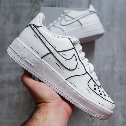 nike air force 1 custom sketch noir et blanc baskets custom pour femme et enfants sneakers custom cartoon af1 custom homme
