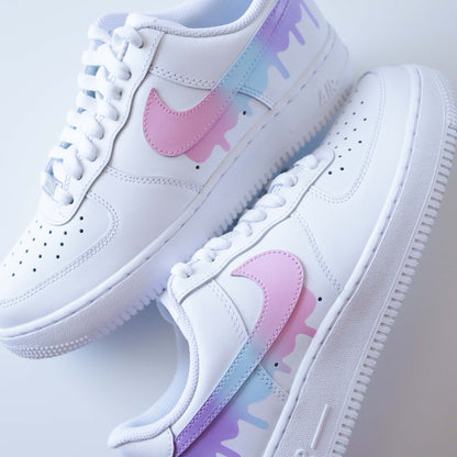 nike air force 1 custom rainbow drip sneakers custom pour femme af1 rose pastel baskets personnalisable lila violet eut turquoise af1 custom