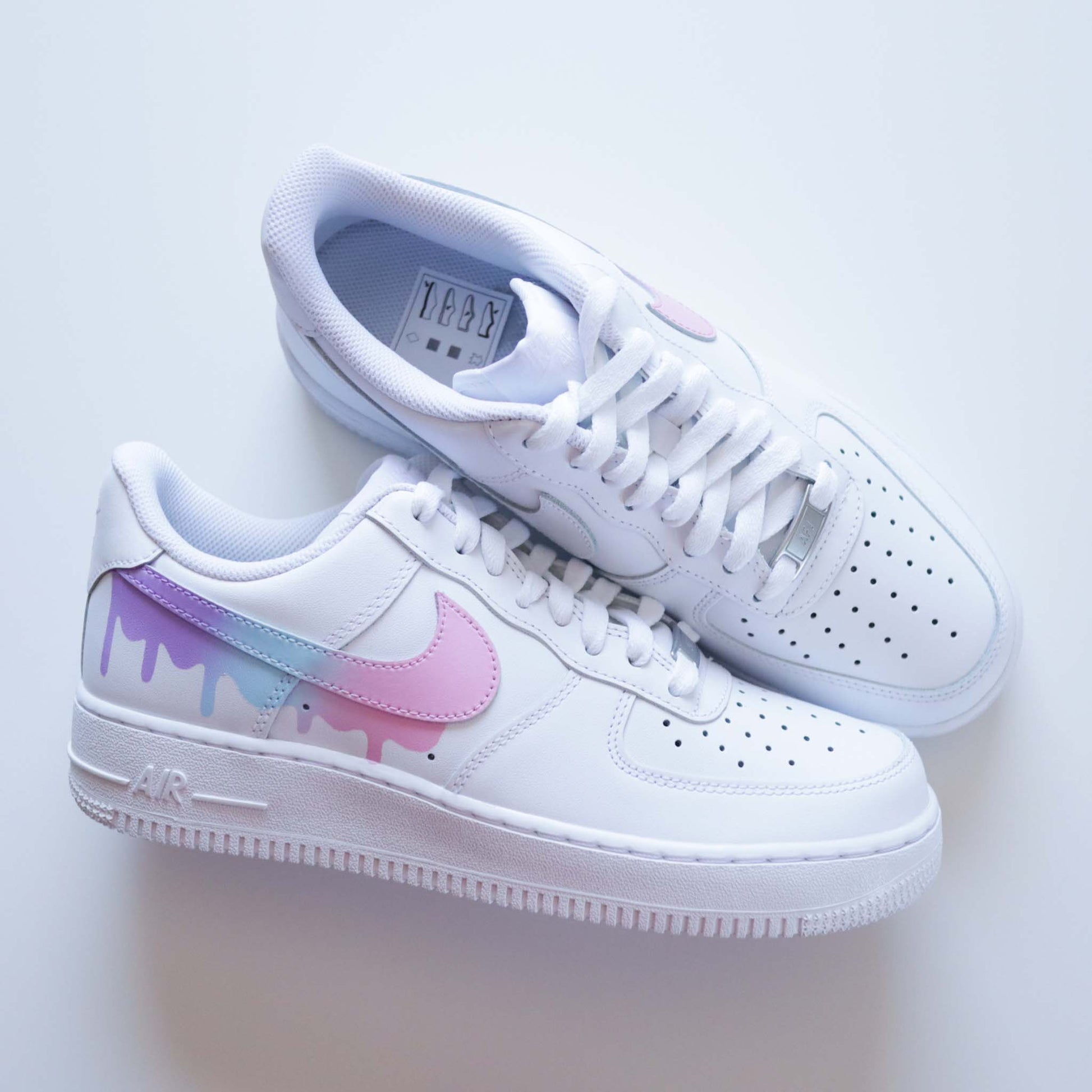 nike air force 1 custom rainbow drip sneakers custom pour femme af1 rose pastel baskets personnalisable lila violet eut turquoise af1 custom