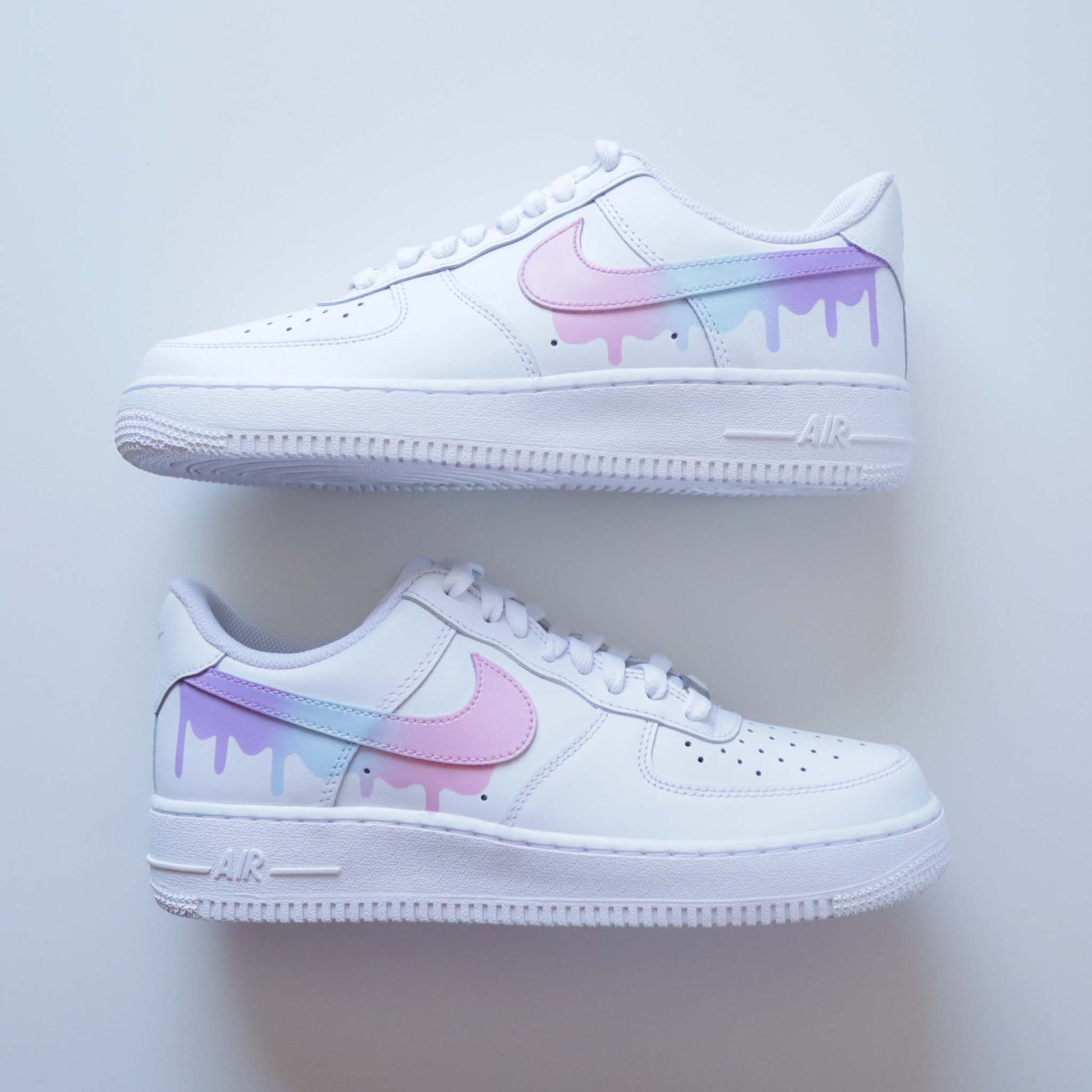 nike air force 1 custom rainbow drip sneakers custom pour femme af1 rose pastel baskets personnalisable lila violet eut turquoise af1 custom