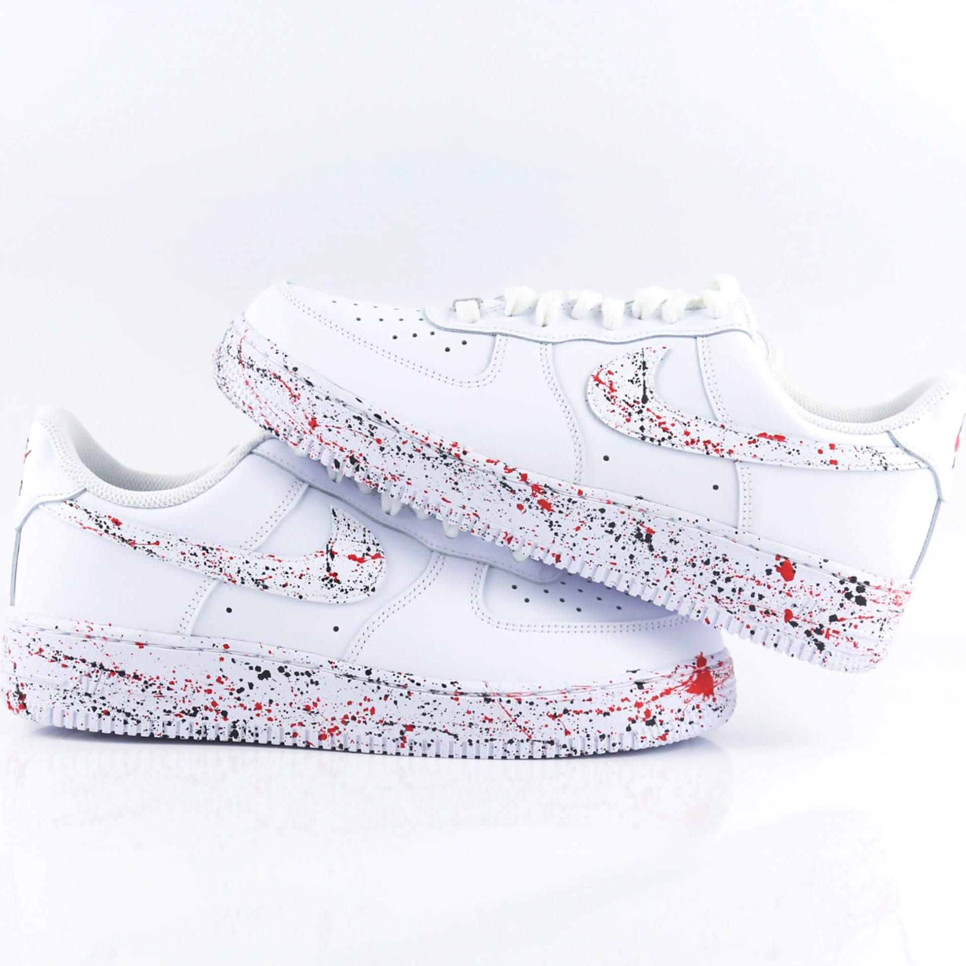 nike air force 1 splash sneakers af1 custom unisexe noir et rouge éclaboussures peinture homme