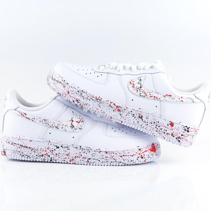 nike air force 1 splash sneakers af1 custom unisexe noir et rouge éclaboussures peinture homme