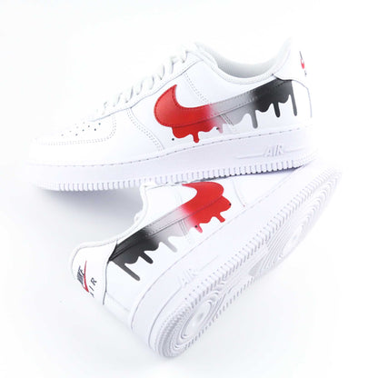 nike air force 1 custom drip rouge noir baskets custom homme sneakers personnalisées af1 men