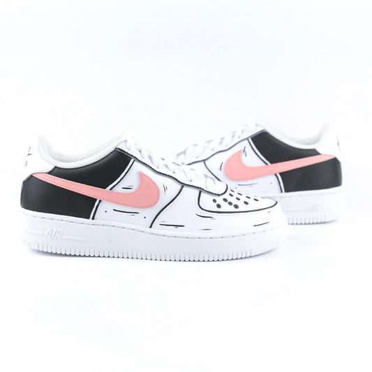 nike air force 1 cartoon sneakers custom noir rose pour femme af1 custom sketch pastel