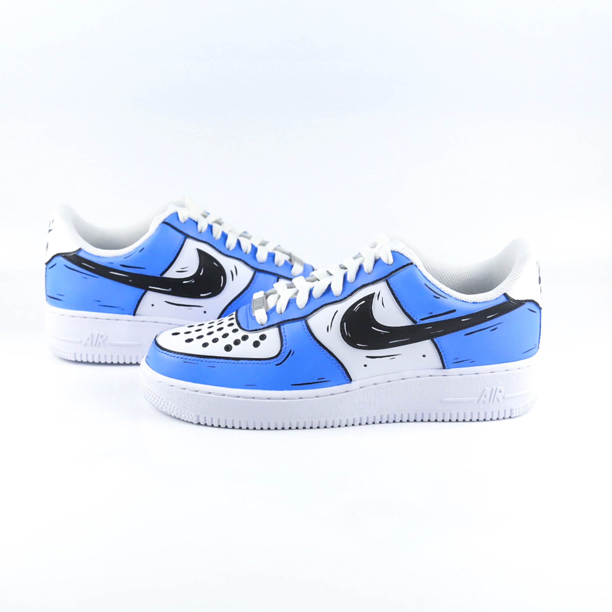 nike air force 1 cartoon bleu océan sneakers custom pour femme af1 custom sketch dessin 