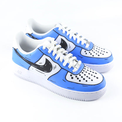 nike air force 1 cartoon bleu océan sneakers custom pour femme af1 custom sketch dessin 